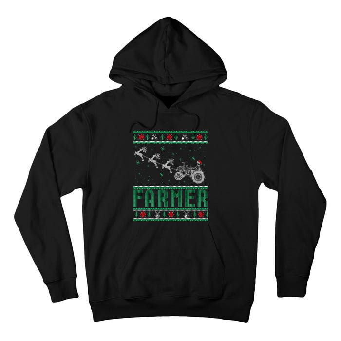 Farmer Tractors Ugly Christmas Xmas Sweater Tall Hoodie