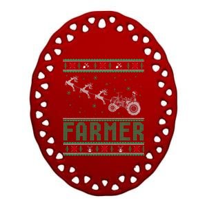 Farmer Tractors Ugly Christmas Xmas Sweater Ceramic Oval Ornament