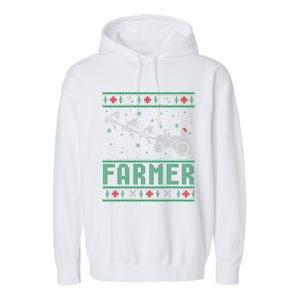 Farmer Tractors Ugly Christmas Xmas Sweater Garment-Dyed Fleece Hoodie