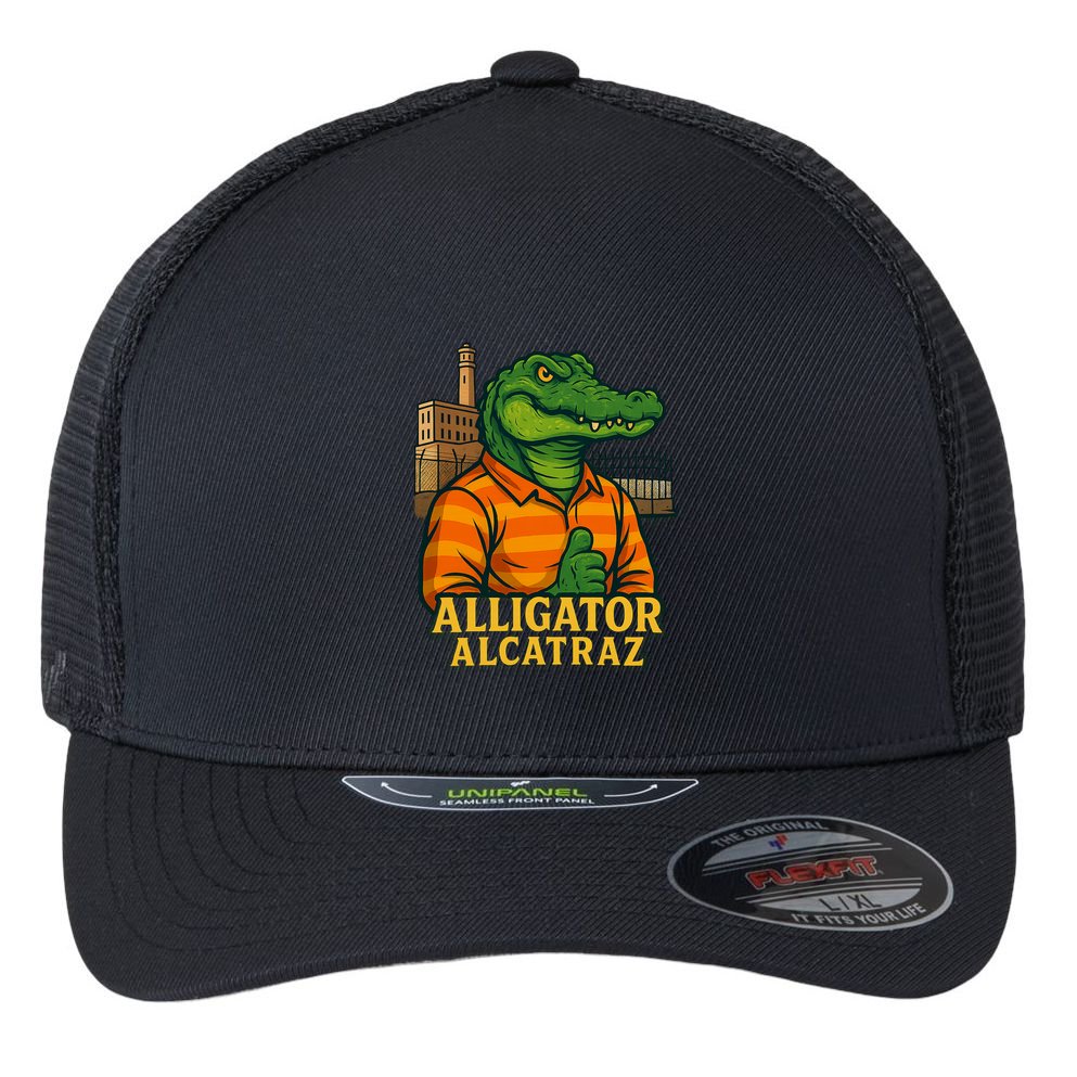 Funny Thumbs Up Alligator Alcatraz Flexfit Unipanel Trucker Cap