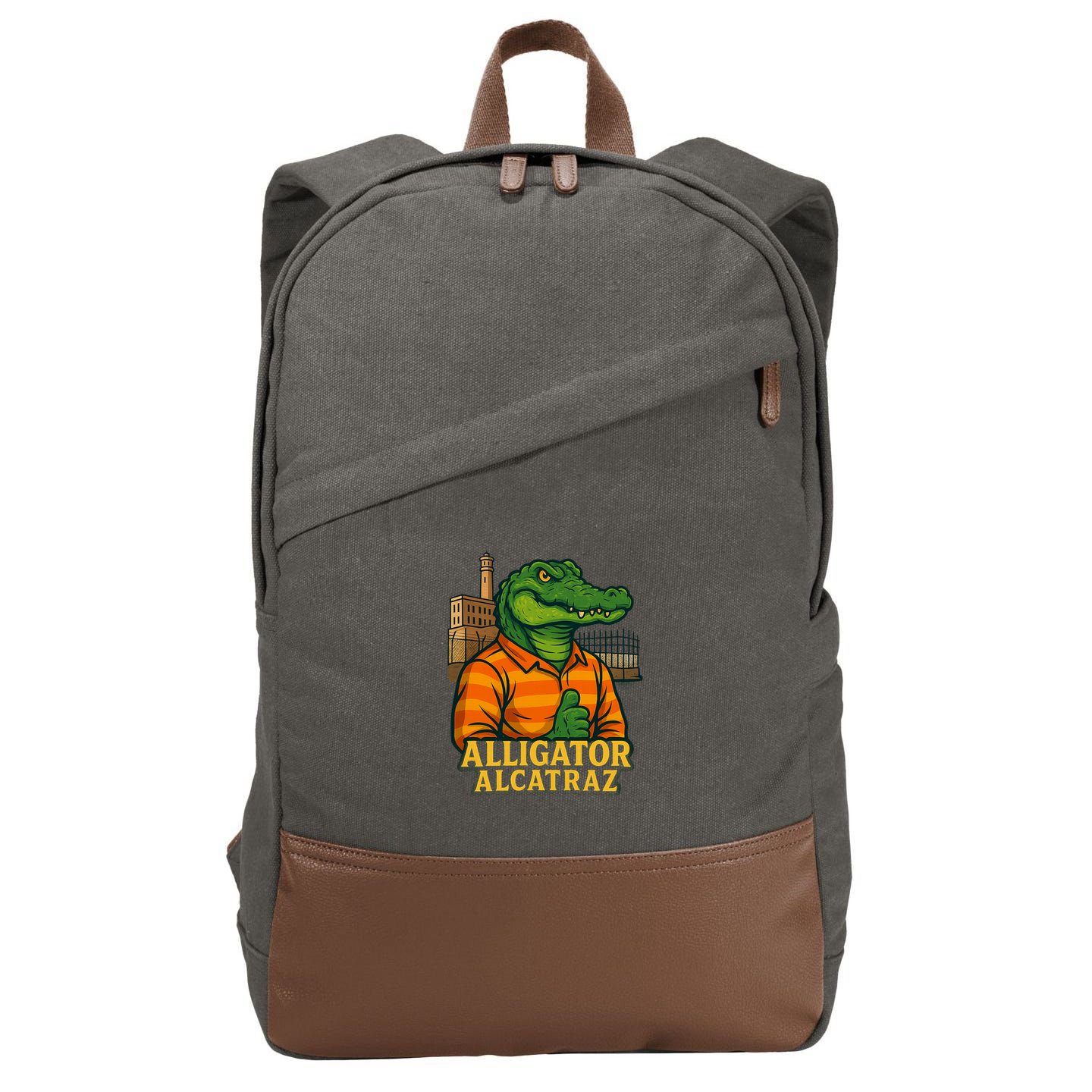 Funny Thumbs Up Alligator Alcatraz Cotton Canvas Backpack
