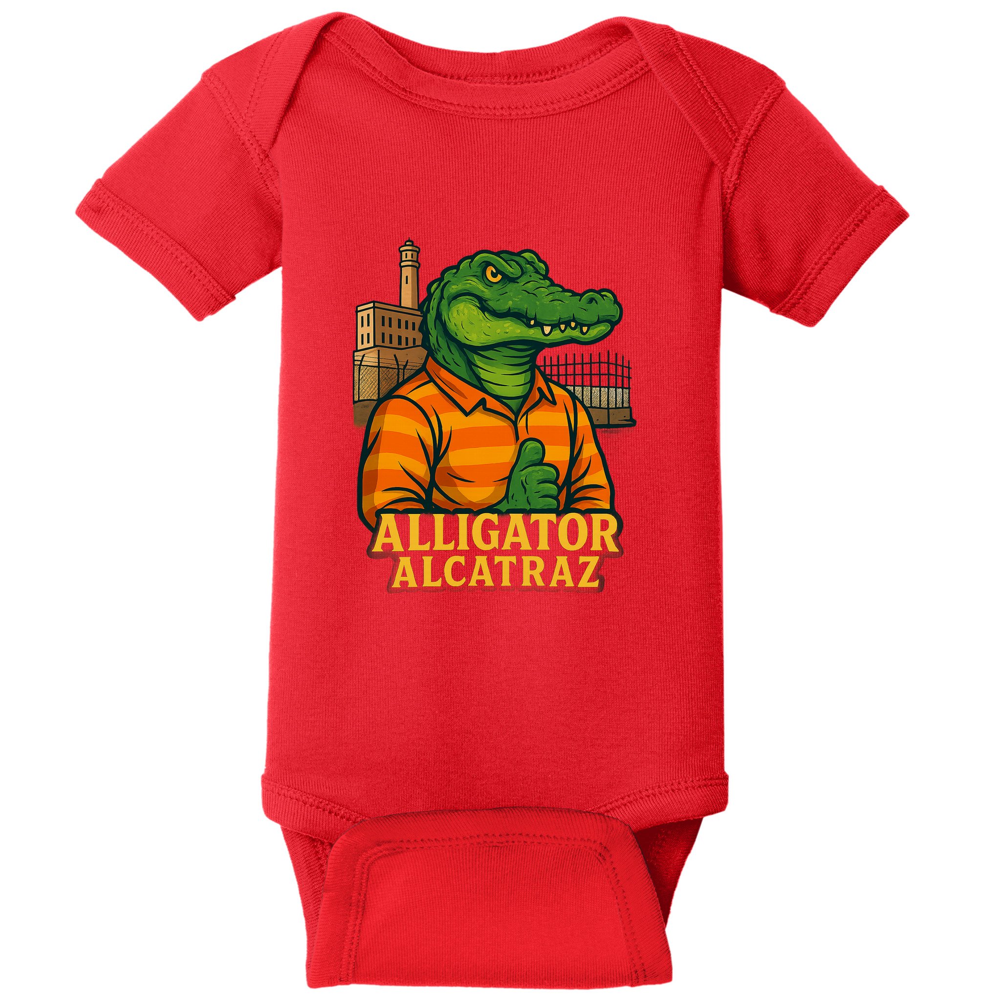 Funny Thumbs Up Alligator Alcatraz Baby Bodysuit