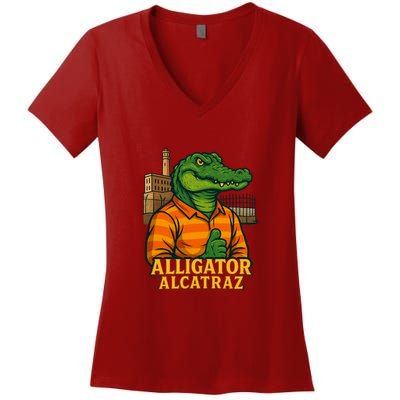 Funny Thumbs Up Alligator Alcatraz Women's V-Neck T-Shirt