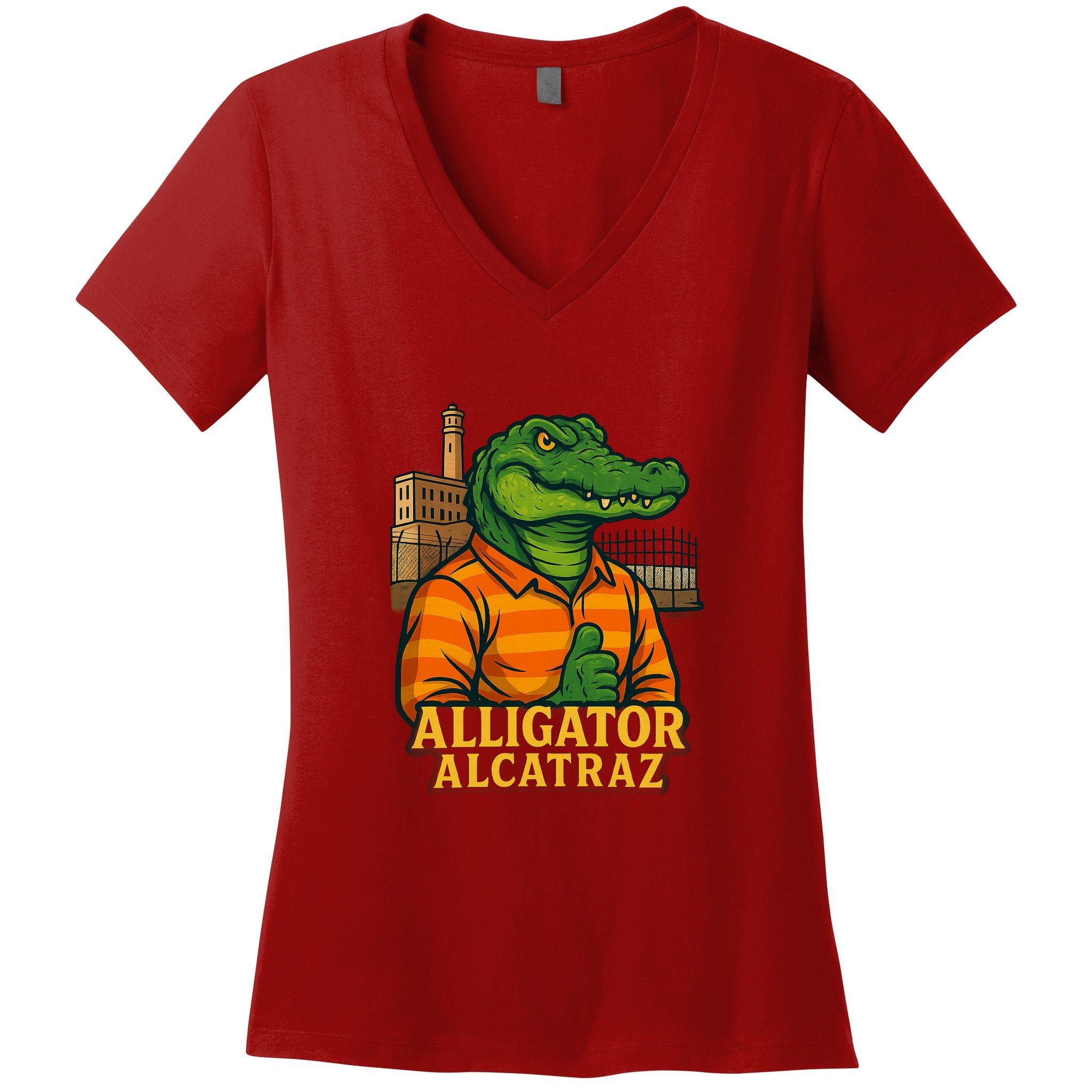Funny Thumbs Up Alligator Alcatraz Women's V-Neck T-Shirt