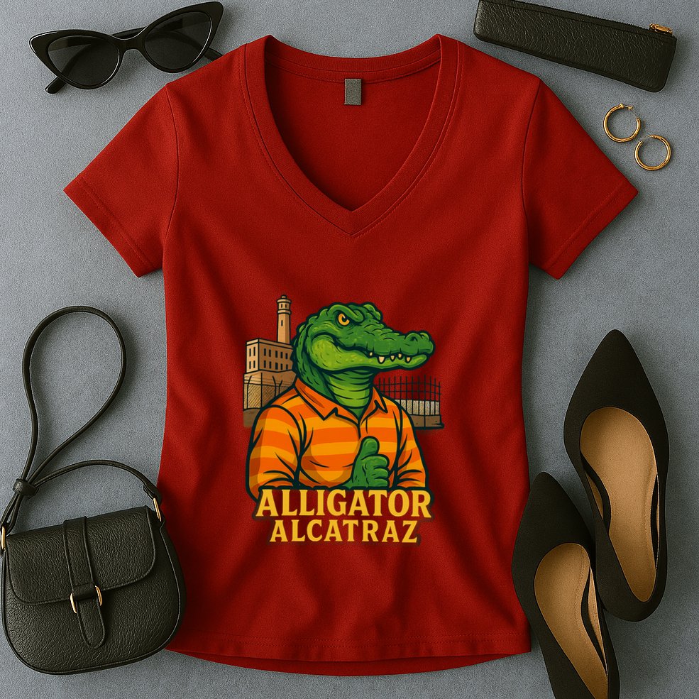 Funny Thumbs Up Alligator Alcatraz Women's V-Neck T-Shirt