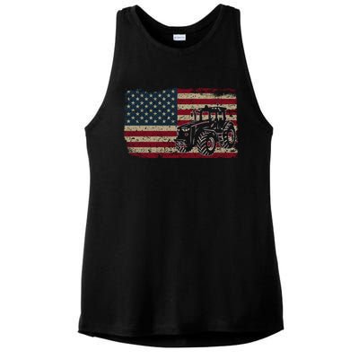 Farm Tractors Usa Flag Patriotic Farming Gift Ladies PosiCharge Tri-Blend Wicking Tank