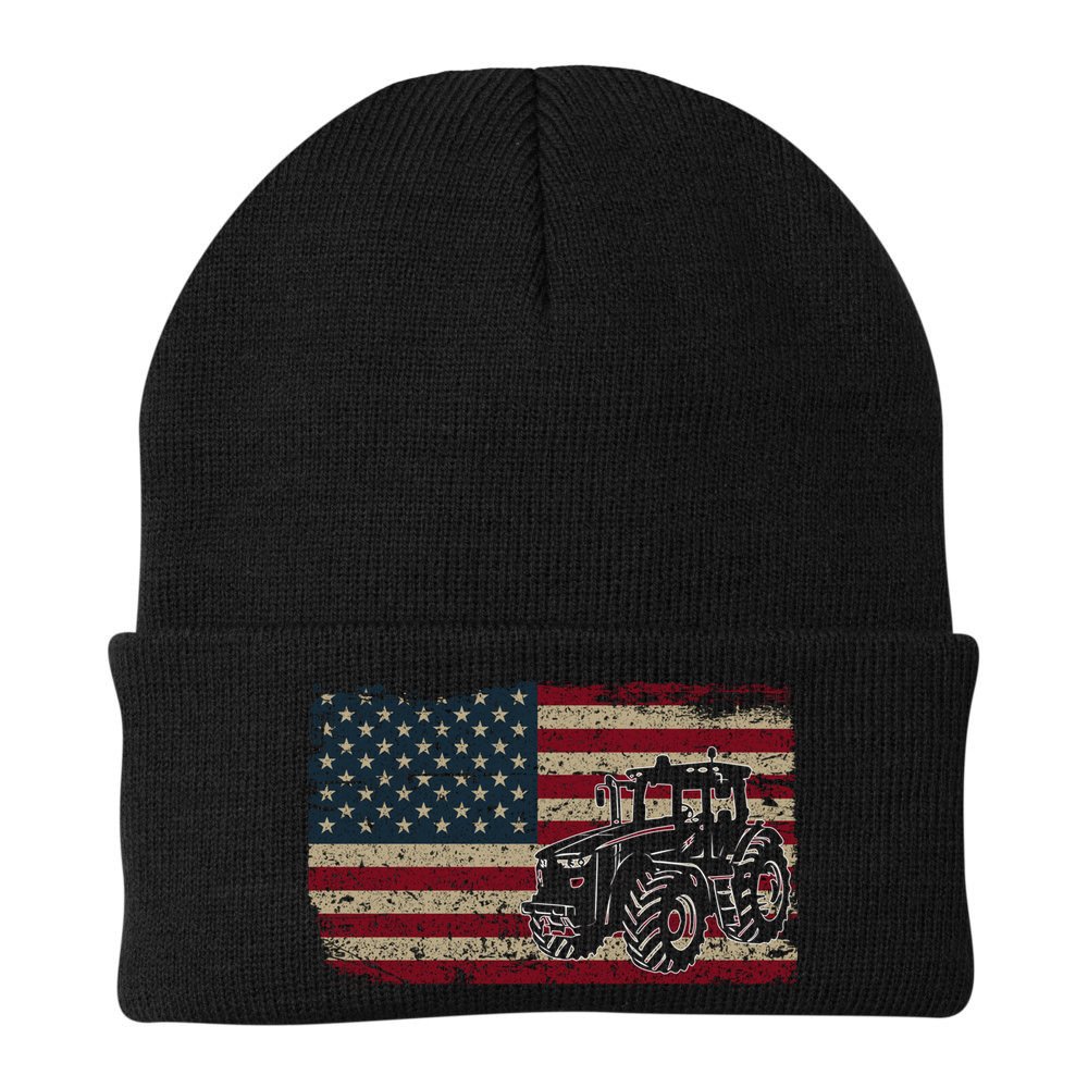 Farm Tractors Usa Flag Patriotic Farming Gift Beanie