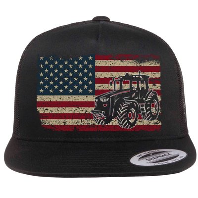 Farm Tractors Usa Flag Patriotic Farming Gift Flatbill Hat