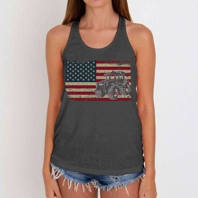 Farm Tractors Usa Flag Patriotic Farming Gift Women's Knotted Racerback Tank