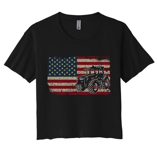 Farm Tractors Usa Flag Patriotic Farming Gift Crop Top