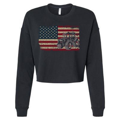 Farm Tractors Usa Flag Patriotic Farming Gift Cropped Pullover Crew