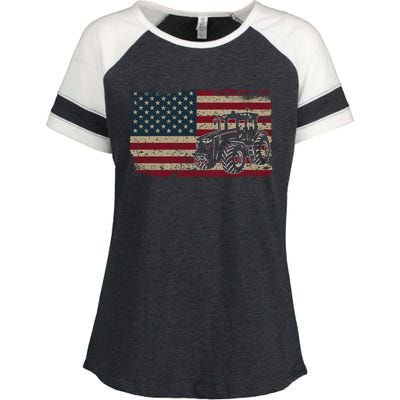 Farm Tractors Usa Flag Patriotic Farming Gift Enza Ladies Jersey Colorblock Tee