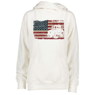 Farm Tractors Usa Flag Patriotic Farming Gift Womens Funnel Neck Pullover Hood