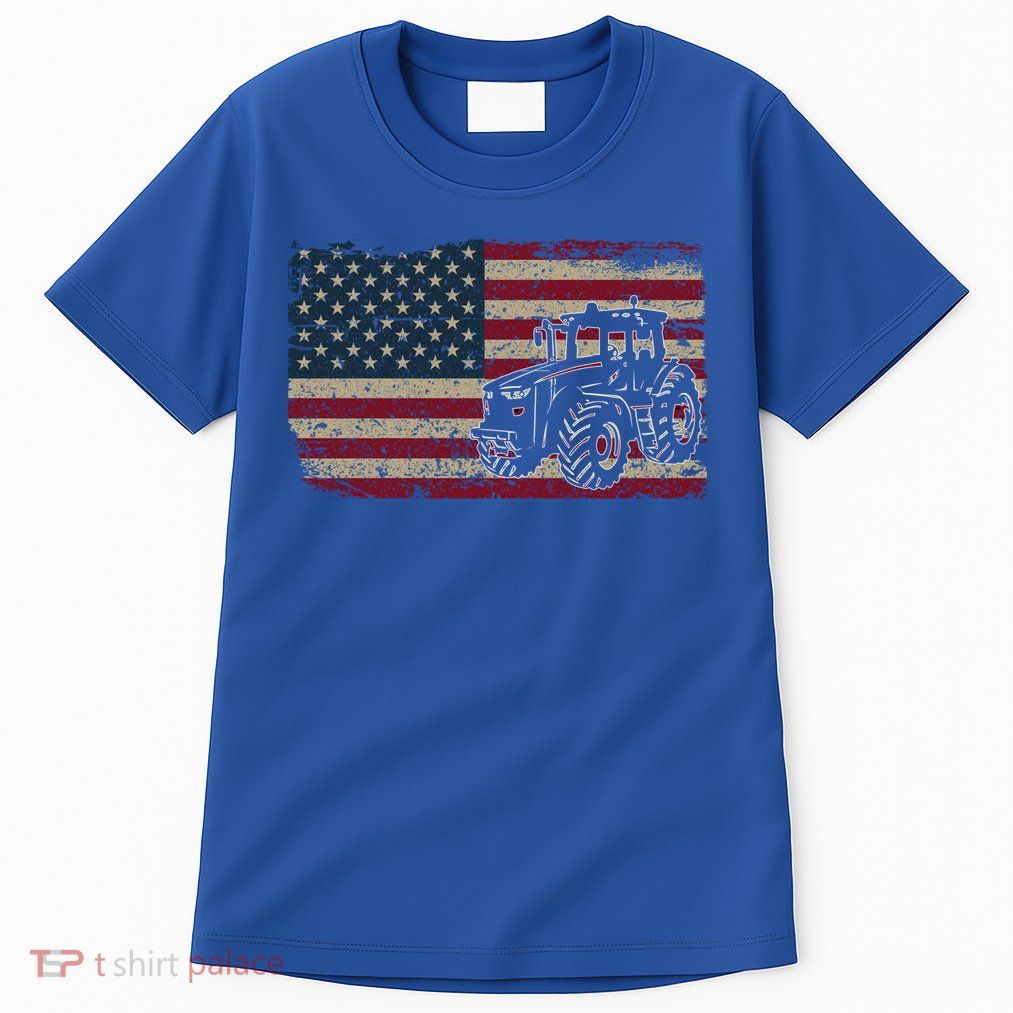 Farm Tractors Usa Flag Patriotic Farming Gift Tall T-Shirt