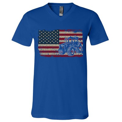 Farm Tractors Usa Flag Patriotic Farming Gift V-Neck T-Shirt
