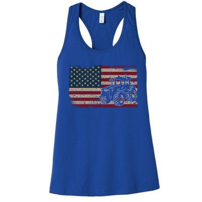 Farm Tractors Usa Flag Patriotic Farming Gift Women's Racerback Tank