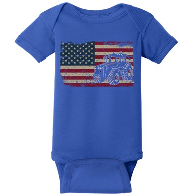 Farm Tractors Usa Flag Patriotic Farming Gift Baby Bodysuit