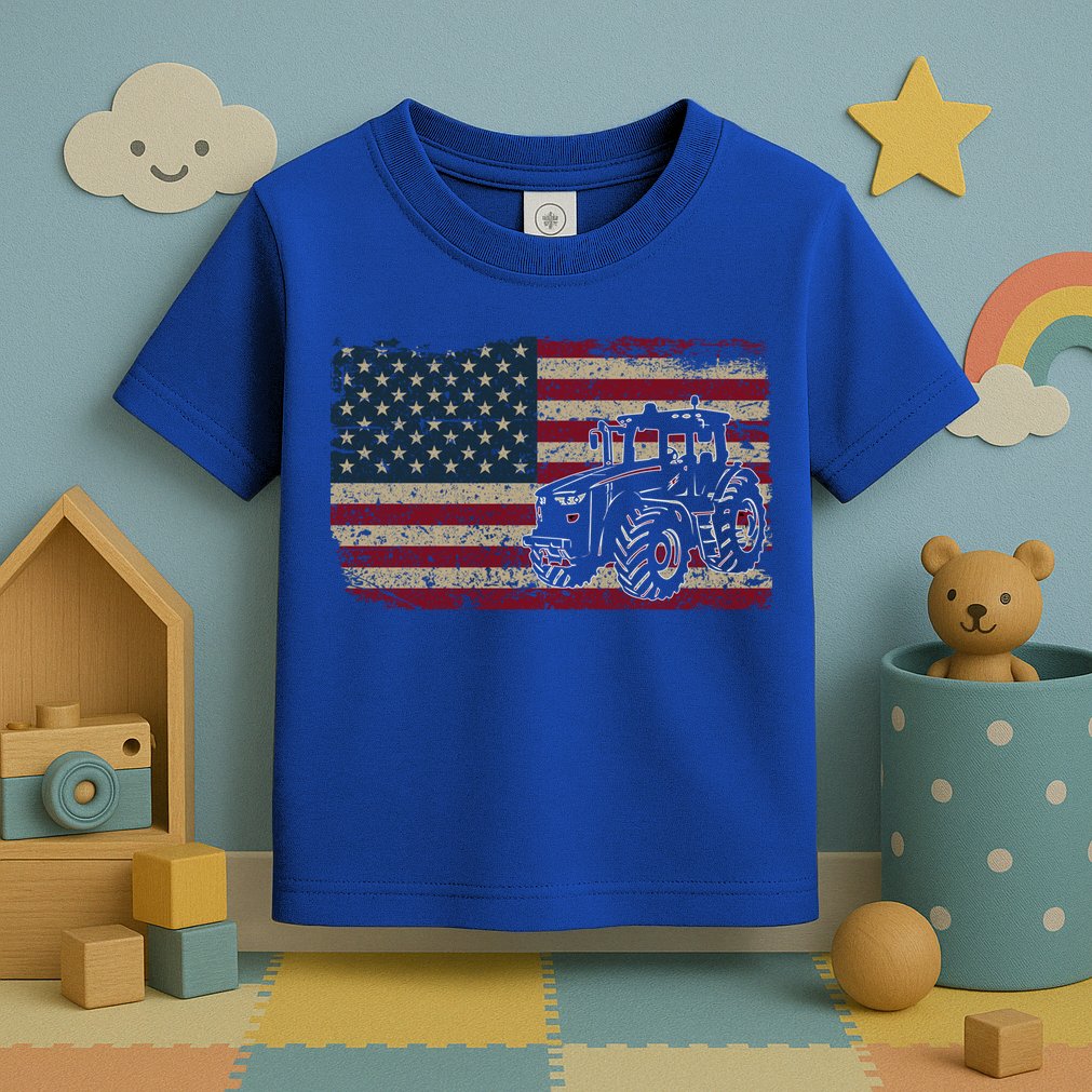 Farm Tractors Usa Flag Patriotic Farming Gift Toddler T-Shirt