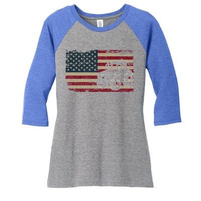 Farm Tractors Usa Flag Patriotic Farming Gift Women's Tri-Blend 3/4-Sleeve Raglan Shirt