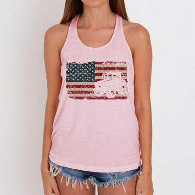 Farm Tractors Usa Flag Patriotic Farming Gift Women's Knotted Racerback Tank