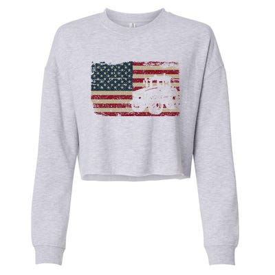 Farm Tractors Usa Flag Patriotic Farming Gift Cropped Pullover Crew