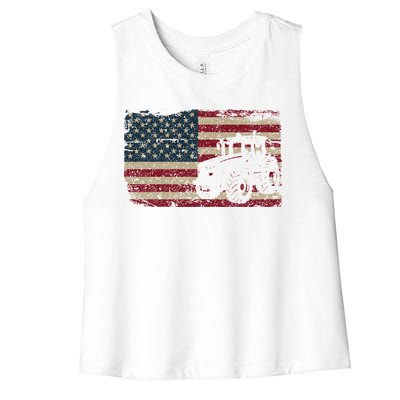 Farm Tractors Usa Flag Patriotic Farming Gift Women's Racerback Cropped Tank