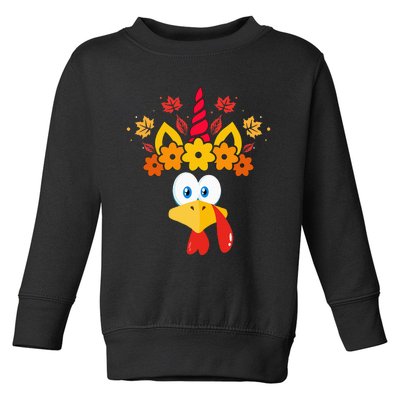 Funny Turkey Unicorn Face Thanksgiving Toddler Sweatshirt