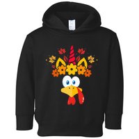 Funny Turkey Unicorn Face Thanksgiving Toddler Hoodie