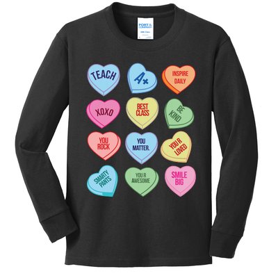 Funny Teacher Valentines Day Teach Heart Candy Kids Long Sleeve Shirt