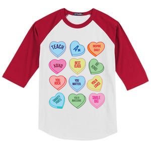 Funny Teacher Valentines Day Teach Heart Candy Kids Colorblock Raglan Jersey