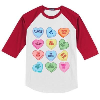 Funny Teacher Valentines Day Teach Heart Candy Kids Colorblock Raglan Jersey