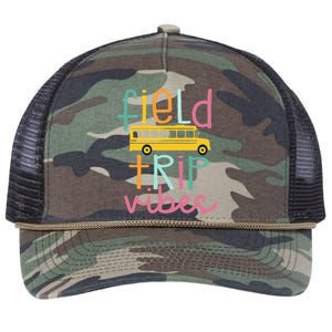 Field Trip Vibes Field Day Teacher Student School Funny Bus Retro Rope Trucker Hat Cap