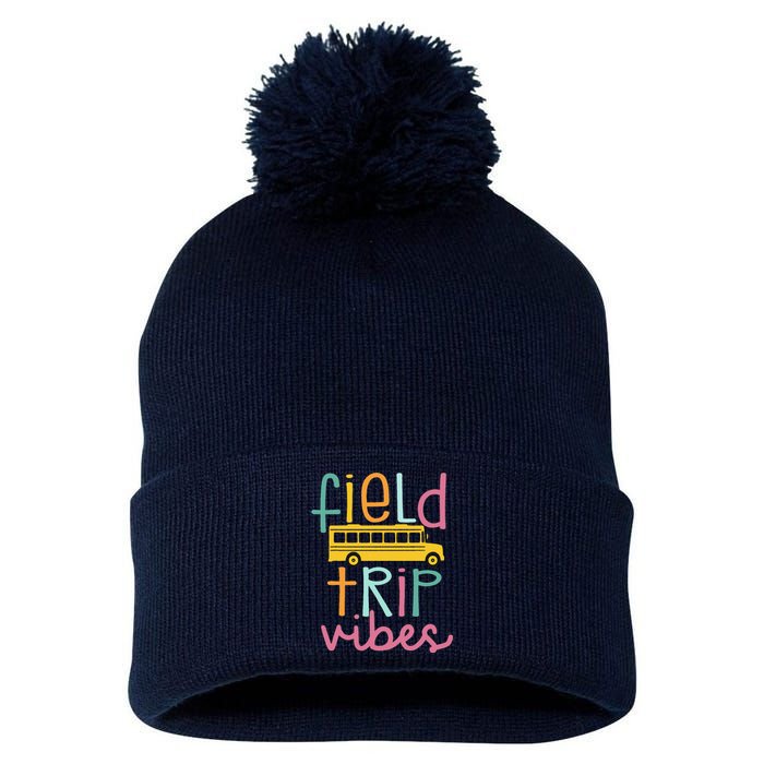 Field Trip Vibes Field Day Teacher Student School Funny Bus Pom Pom 12in Knit Beanie