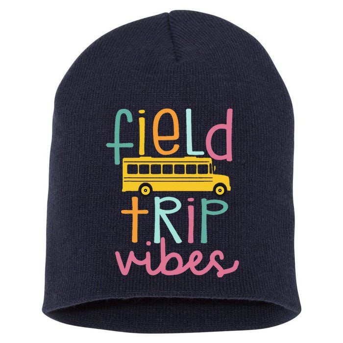 Field Trip Vibes Field Day Teacher Student School Funny Bus Short Acrylic Beanie