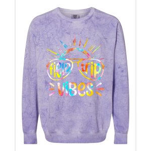 Field Trip Vibes Sunglasses Tie Dye Field Day Teachers Colorblast Crewneck Sweatshirt