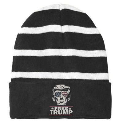 Free Trump Vintage Pro Donald Striped Beanie with Solid Band