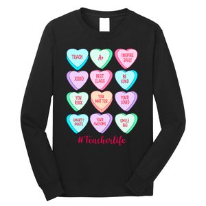 Funny Teacher Valentines Day Teach Heart Candy Long Sleeve Shirt