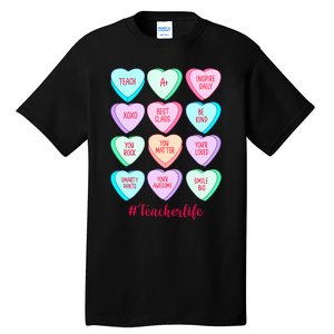 Funny Teacher Valentines Day Teach Heart Candy Tall T-Shirt