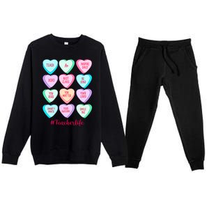 Funny Teacher Valentines Day Teach Heart Candy Premium Crewneck Sweatsuit Set