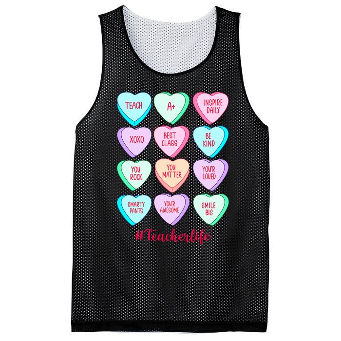 Funny Teacher Valentines Day Teach Heart Candy Mesh Reversible Basketball Jersey Tank