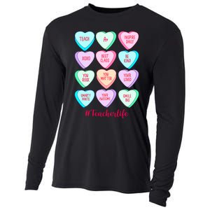 Funny Teacher Valentines Day Teach Heart Candy Cooling Performance Long Sleeve Crew