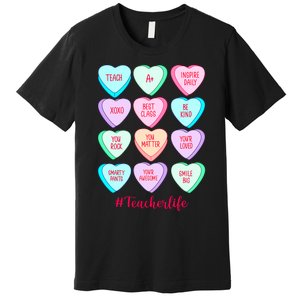 Funny Teacher Valentines Day Teach Heart Candy Premium T-Shirt