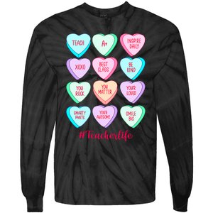 Funny Teacher Valentines Day Teach Heart Candy Tie-Dye Long Sleeve Shirt