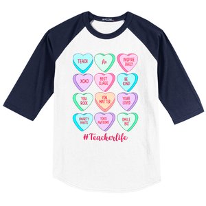 Funny Teacher Valentines Day Teach Heart Candy Baseball Sleeve Shirt