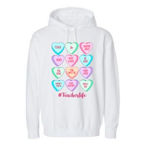 Funny Teacher Valentines Day Teach Heart Candy Garment-Dyed Fleece Hoodie