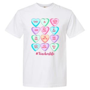 Funny Teacher Valentines Day Teach Heart Candy Garment-Dyed Heavyweight T-Shirt