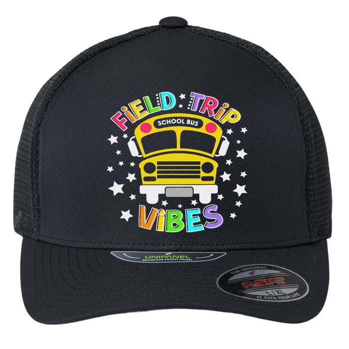 Field Trip Vibes Field Day School Bus Yellow Teacher Student Flexfit Unipanel Trucker Cap