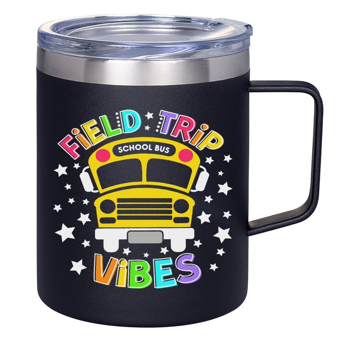 Field Trip Vibes Field Day School Bus Yellow Teacher Student 12oz Stainless Steel Coffee Mug