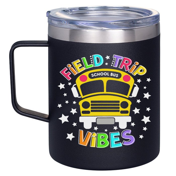 Field Trip Vibes Field Day School Bus Yellow Teacher Student 12oz Stainless Steel Coffee Mug