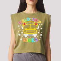 Field Trip Vibes Field Day School Bus Yellow Teacher Student Garment-Dyed Women's Muscle Tee